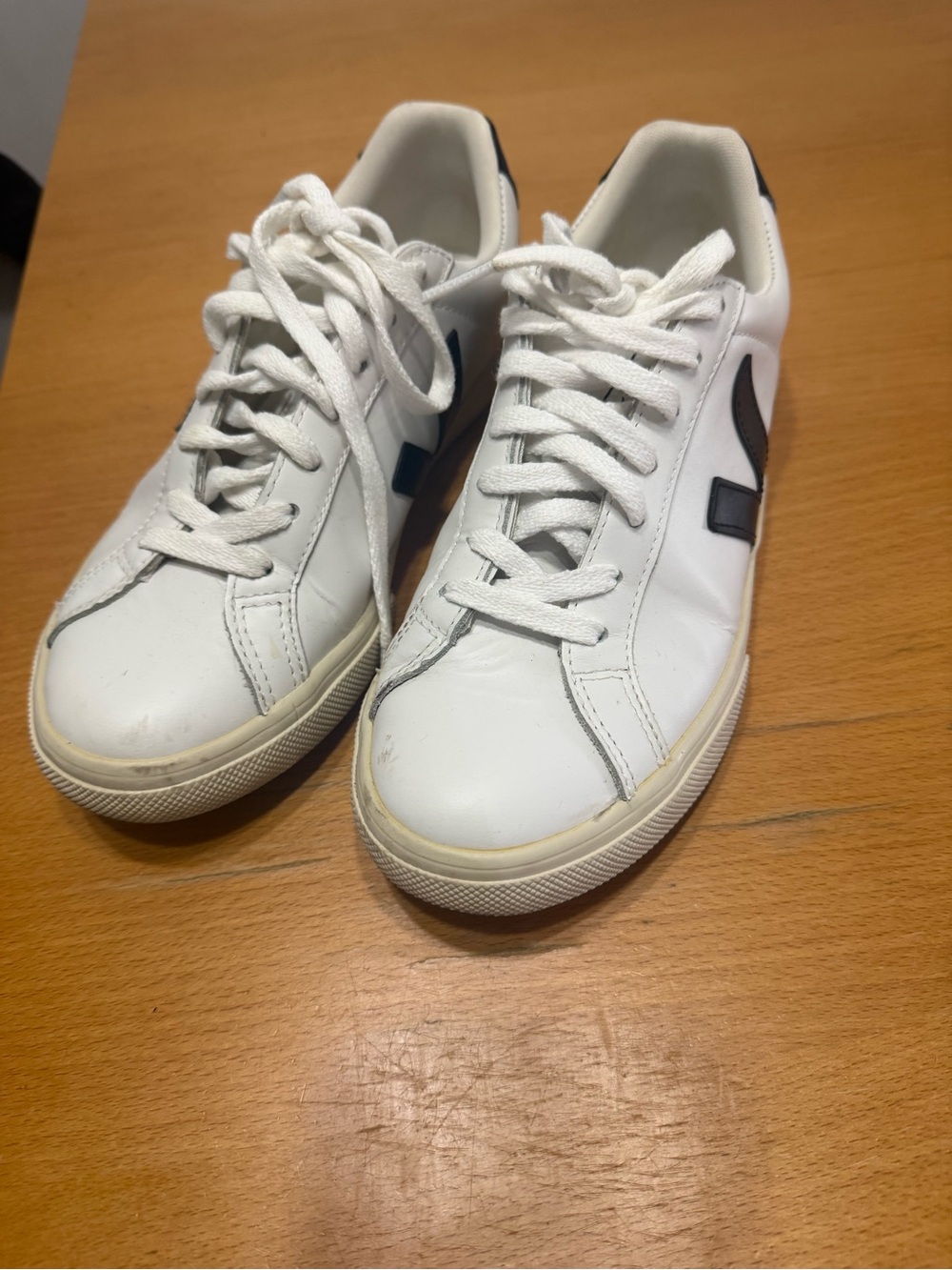 Veja Women's White Leather Sneakers with Black V